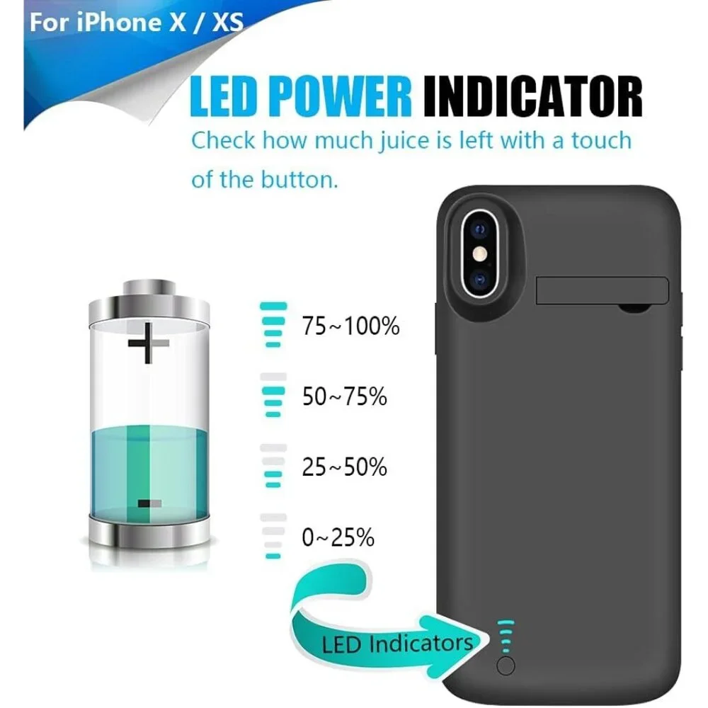 5000mAh Battery Case for iPhone X / XS – Rechargeable Extended Charging Case